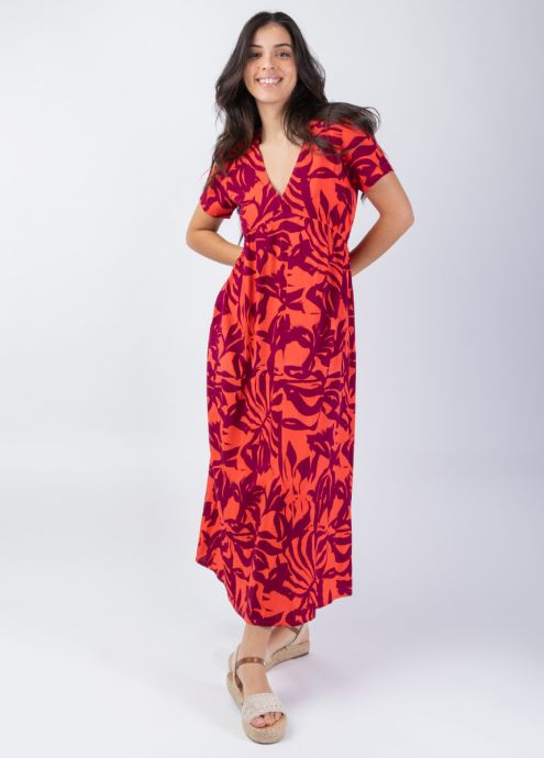 robe longue été manches courtes col v face