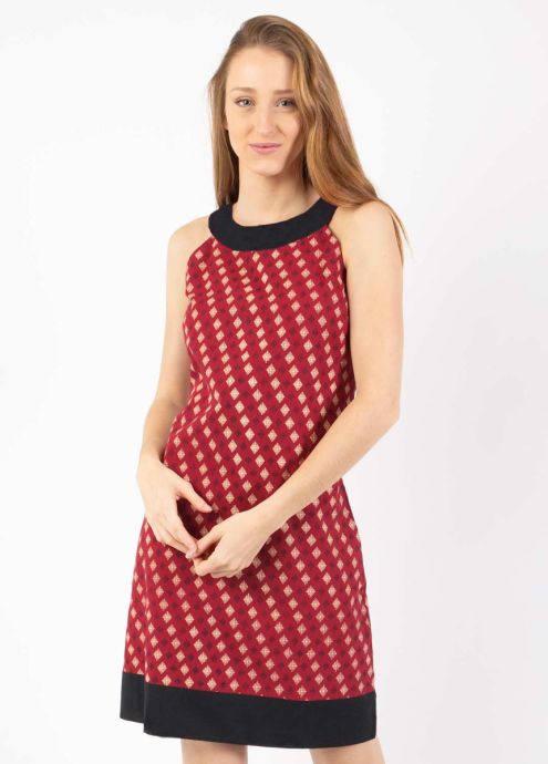 robe courte col rond motif ethnique