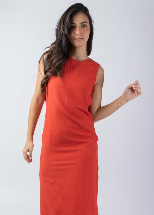 robe longue unie terracotta encolure ronde