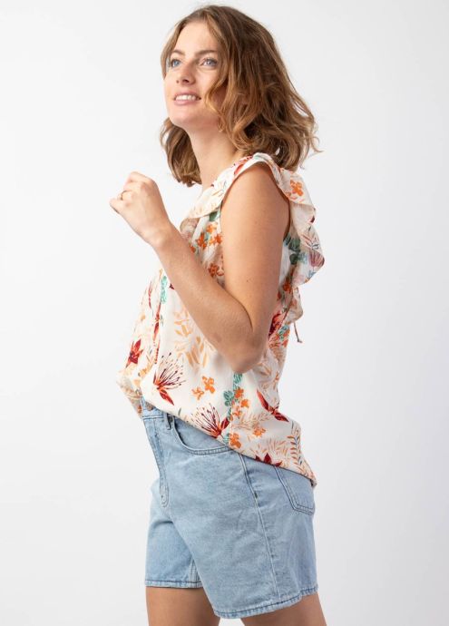 top femme encolure v sans manches motif fleuri zoom profil