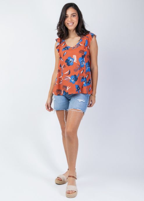 haut femme été fleuri encolure en v devant et dos