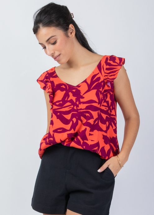 haut femme été fleuri volants sur les épaules zoom