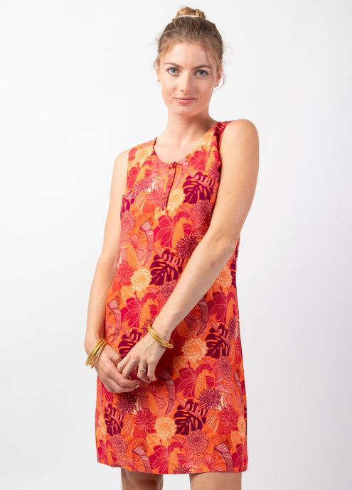 robe courte sans manches imprimé coloré orange face