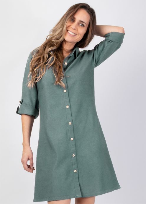 robe courte unie kaki col tailleur zoom