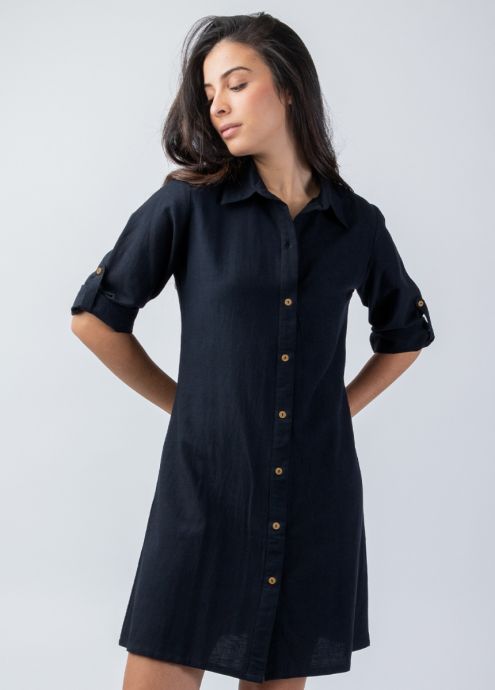 robe courte style chemise manches trois quart zoom