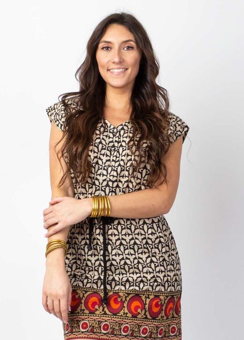 robe courte en coton motif ethnique africain  encolure en v zoom