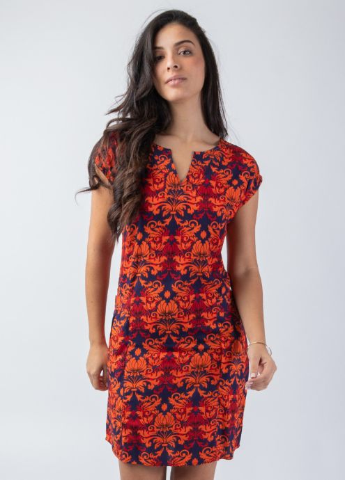 robe courte imprimé baroque marine orange zoom