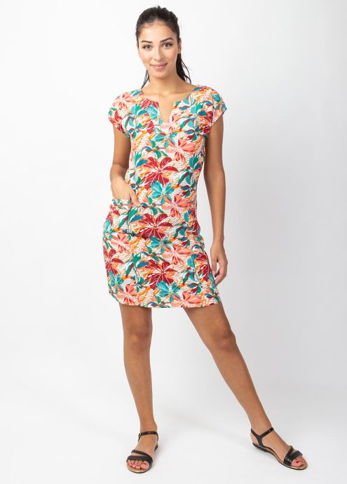 robe courte motif tropical viscose coton face