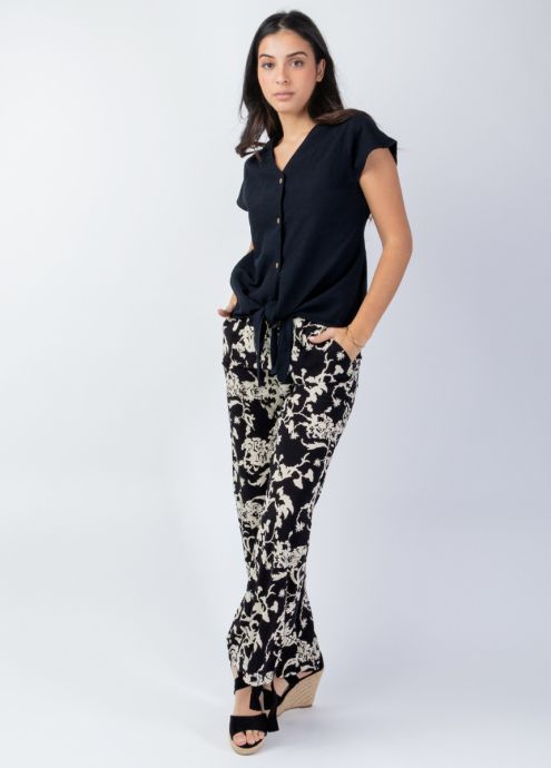 top manches courtes uni noir encolure en v