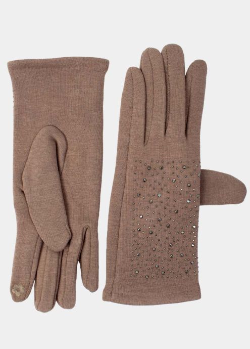 gants unis strass beige face