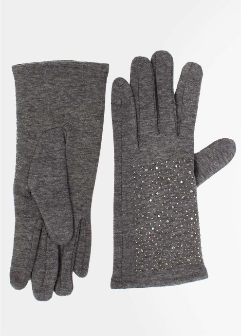 gants unis strass gris anthracite face