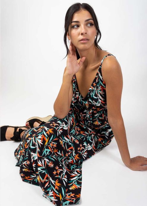 robe longue viscose à fines bretelles encolure en V zoom