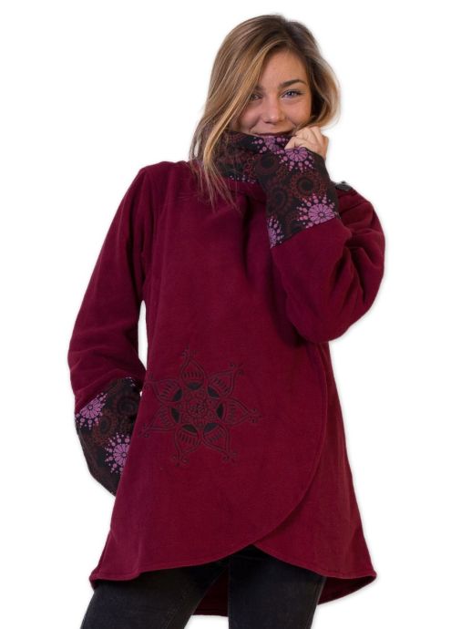 veste polaire femme coupe courte col montant bordeaux