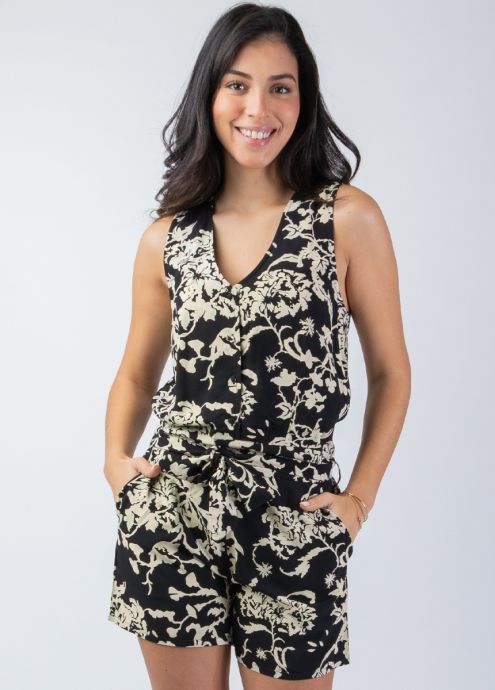 combishort noir motif fleuri ceinture amovible zoom