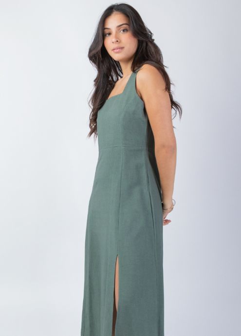 robe longue unie kaki larges bretelles zoom