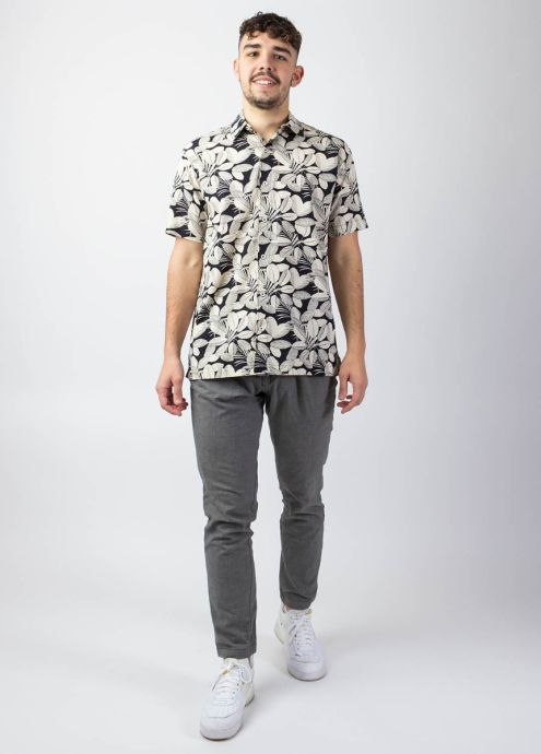 chemise homme été manches courtes imprimé jungle noir viscose coton face