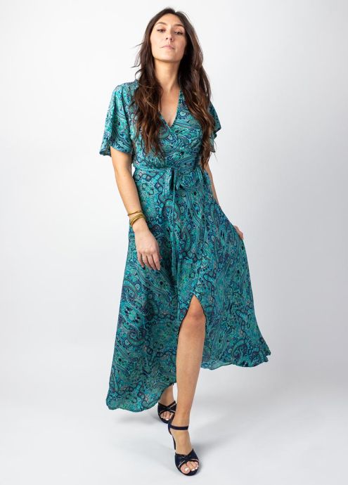 robe longue manches courtes papillon face