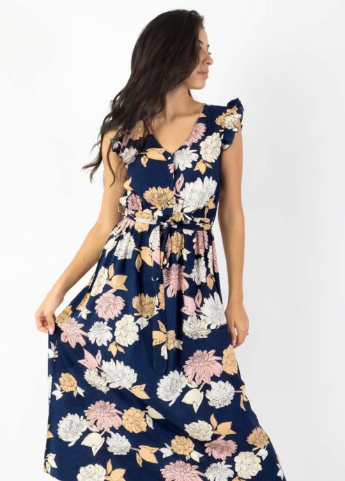 robe longue imprimé fleuri couleur marine zoom