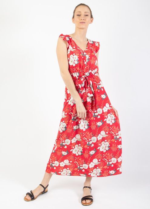 robe longue romantique imprimé fleur blanche face