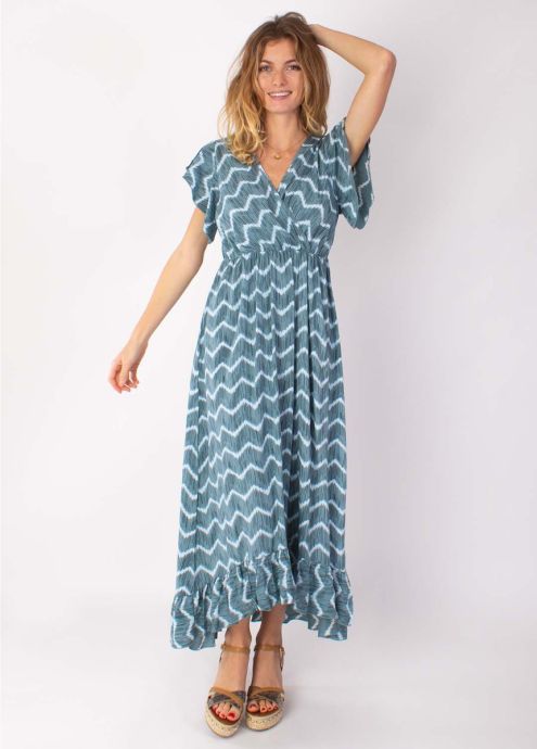 robe longue motif tie & dye vert face
