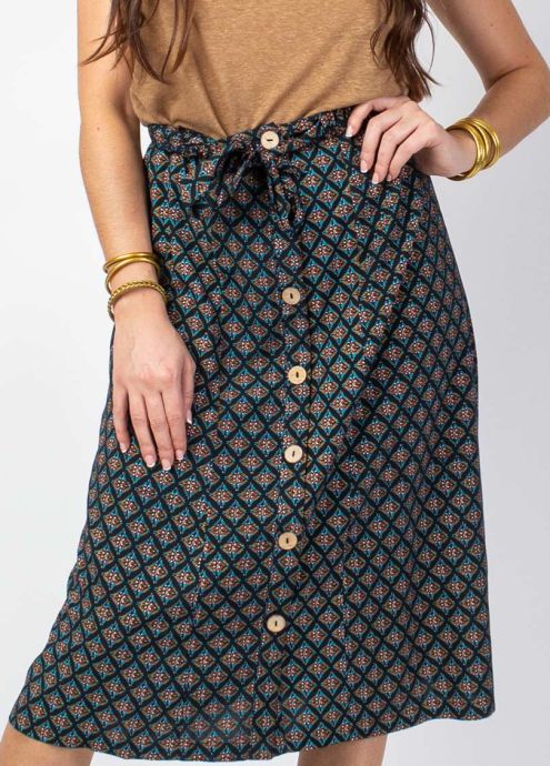 jupe midi motif ethnique noir zoom