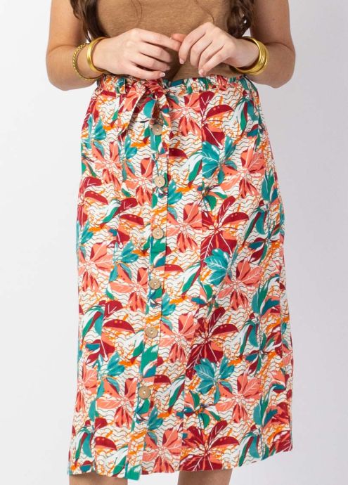 jupe midi motif tropical zoom