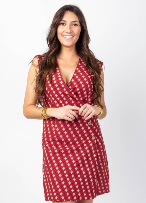 robe courte larges bretelles motif ethnique grenat zoom