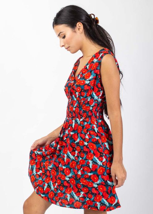 robe courte larges bretelles motif fleuri encolure en v pression zoom