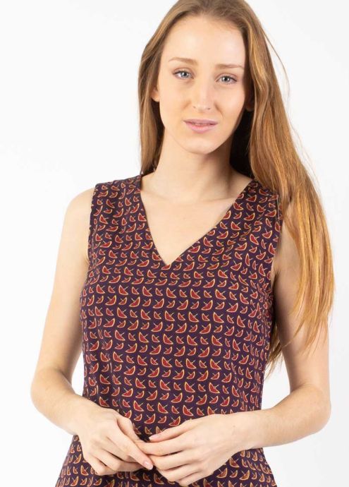 robe courte viscose prune col V zoom