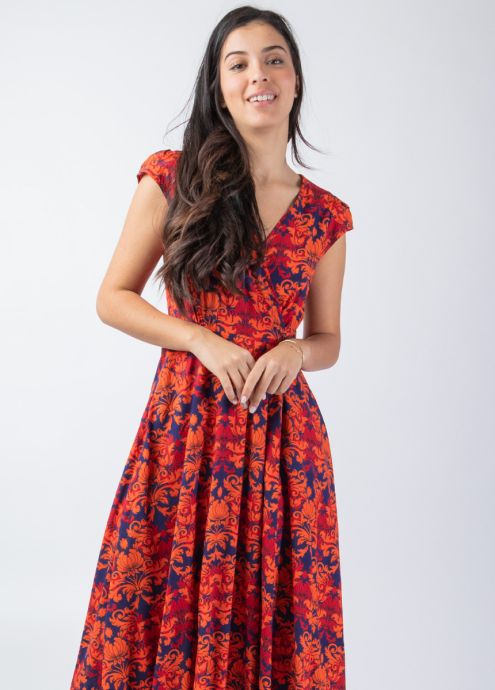 robe mi-longue baroque chic encolure en v croisé coupe cintrée zoom