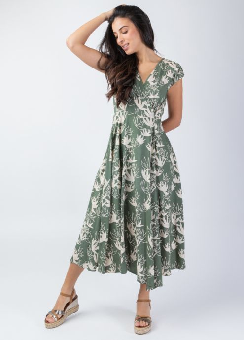 robe mi-longue bohème chic encolure en v croisé doublure courte face