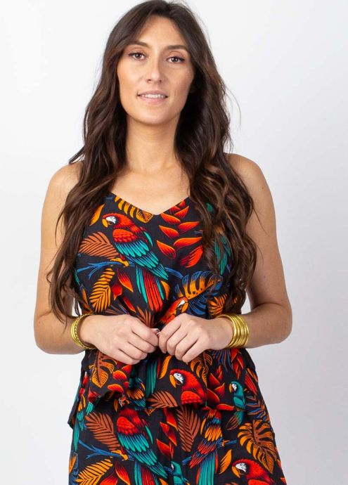 combi pantalon viscose motif ethnique animalier encolure en v zoom