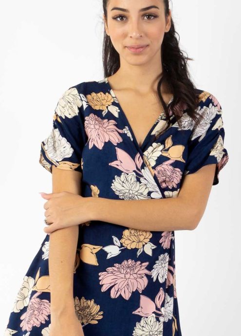 robe courte cache cœur manches courtes motifs floraux zoom