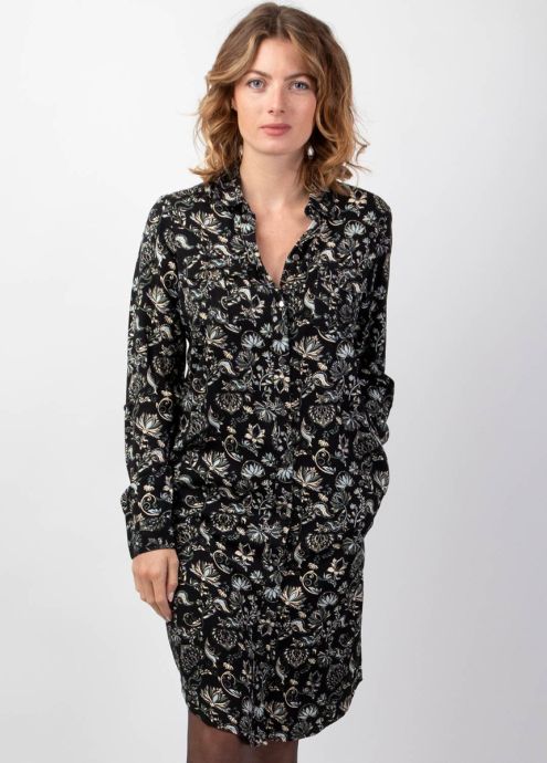 robe chemise en twill de viscose motif ethnique zoom