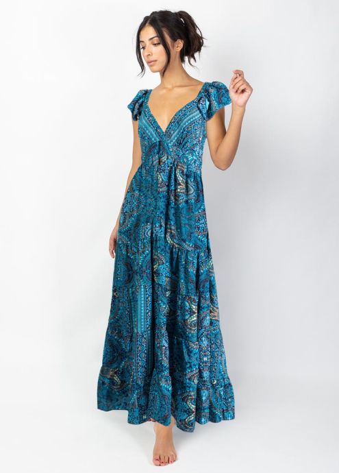 robe longue manches courtes volantées face