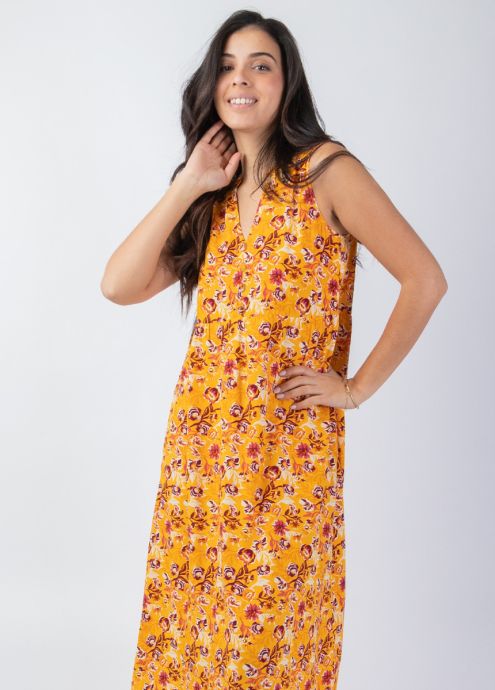 robe longue femme été jaune imprimé fleuri coupe ample zoom