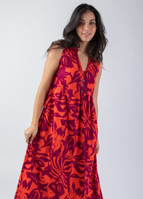 robe longue été motif ethnique rouge orange zoom