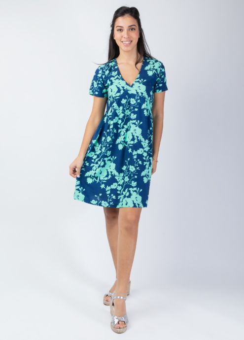 robe courte été manches courtes coupe ample bleu face