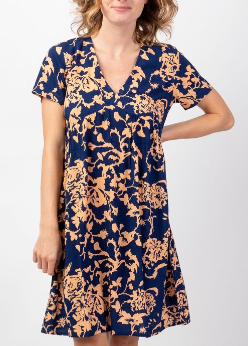 robe courte en viscose coupe ample motif ethnique manches courtes zoom