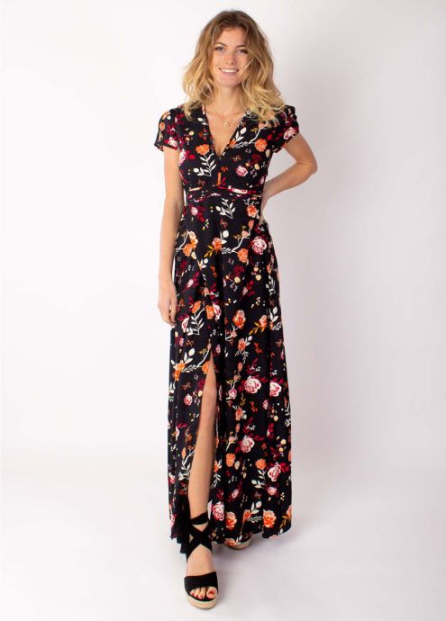 robe longue manches courtes motif floral