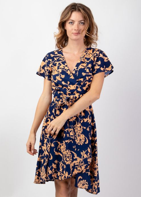 robe courte cache-cœur motif ethnique marine zoom