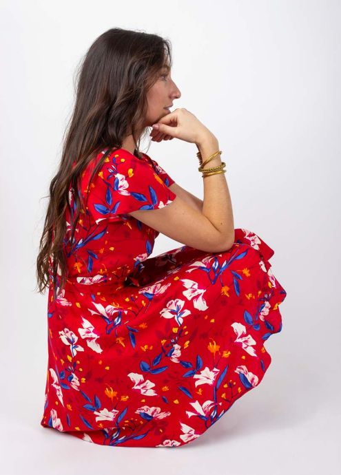 robe courte en viscose cache cœur manches courtes effet papillon