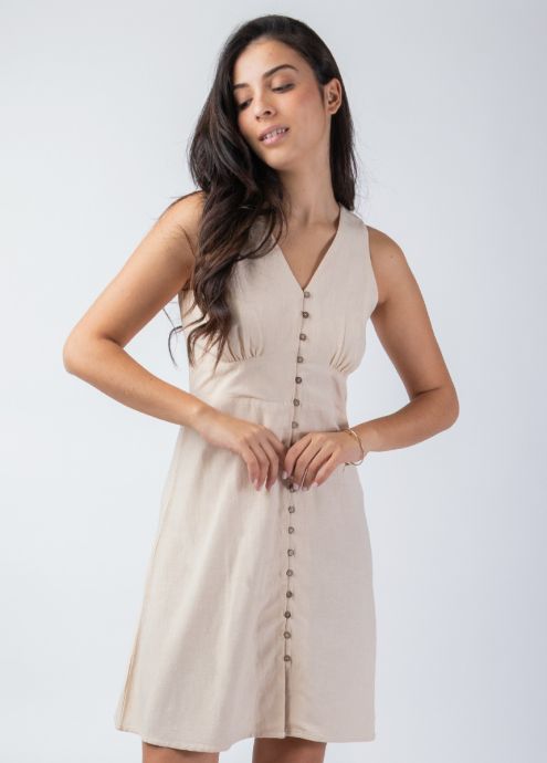robe courte été sans manches unie beige