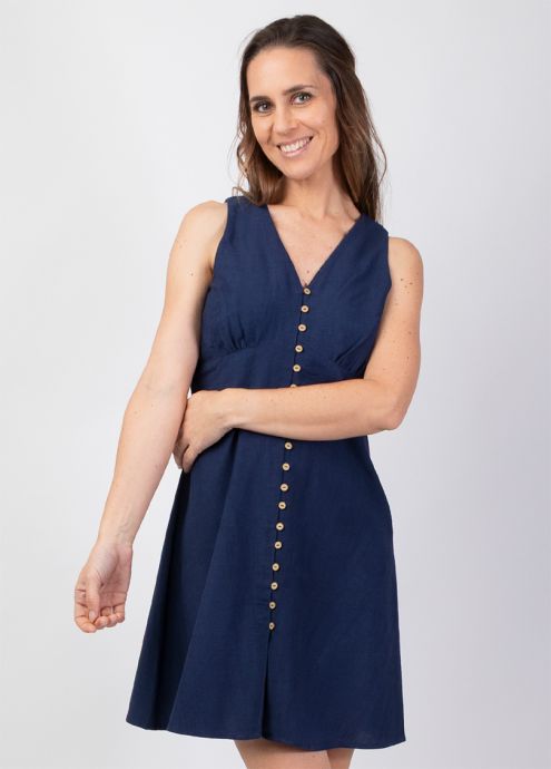 robe courte unie bleu marine larges bretelles encolure en v zoom