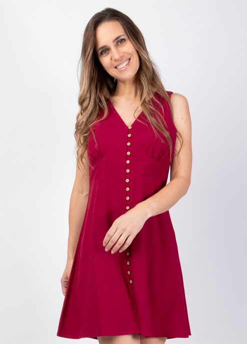 robe courte unie framboise sans manches encolure en v zoom