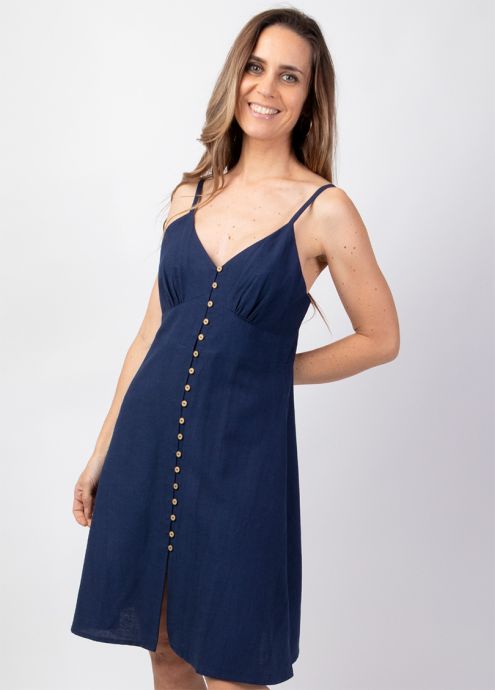 robe courte unie bleu marine fines bretelles zoom