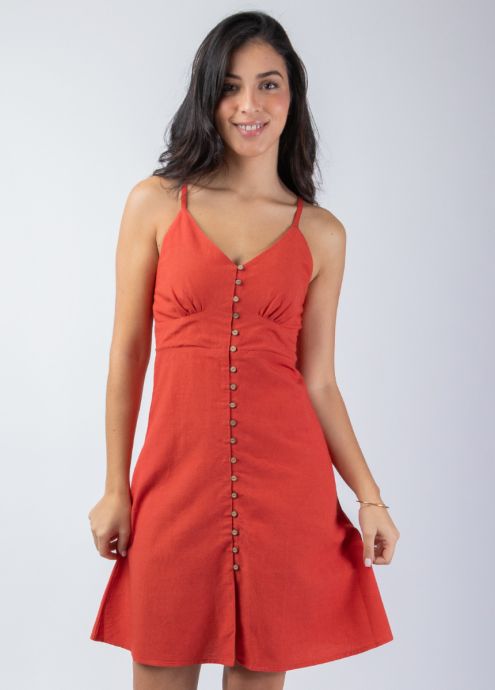 robe courte unie terracotta fines bretelles zoom