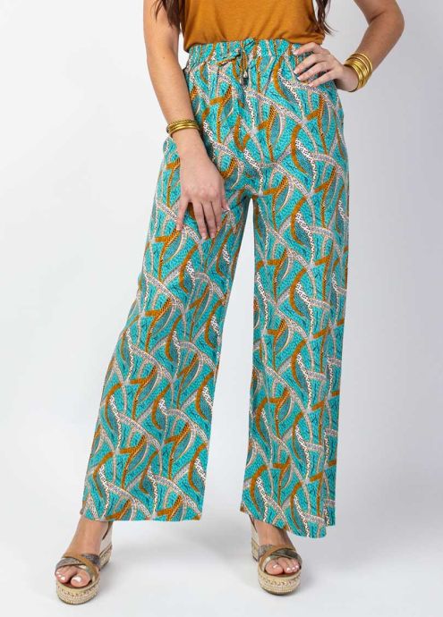 pantalon jambes larges en viscose imprimé ethnique zoom