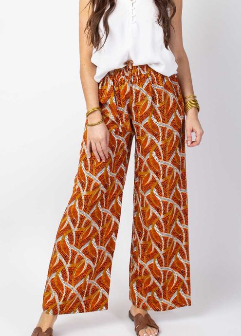 pantalon jambes larges taille élastique zoom