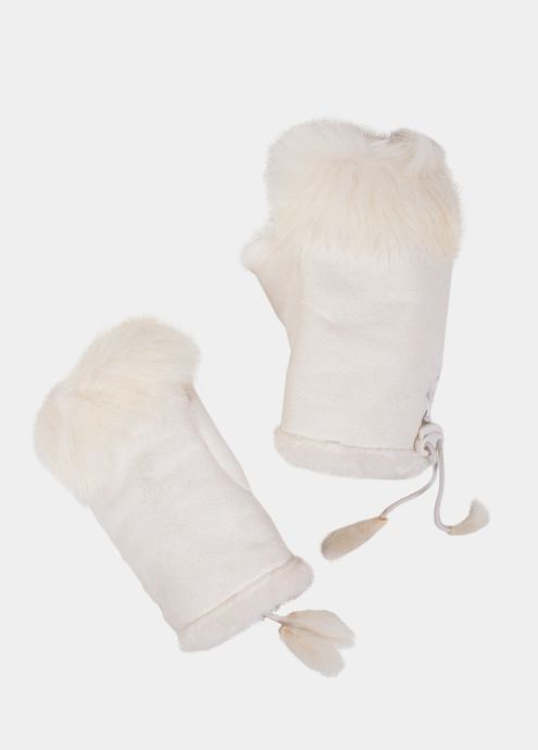 mitaines fausse fourrure blanche femme hiver face